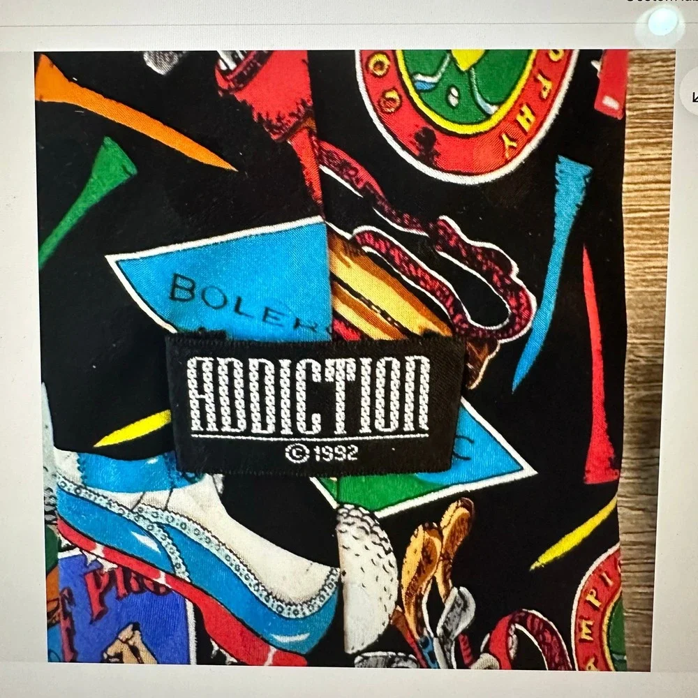 Addiction Golf Neck Tie Bright Colorful Novelty Bolero Classic Vintage 100% Silk